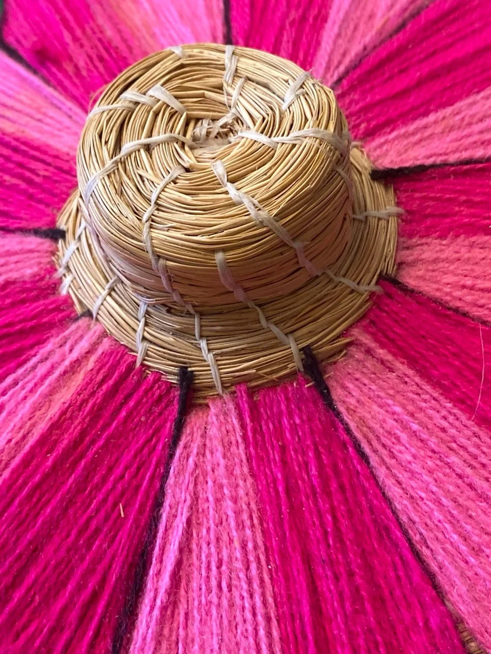 VTG Sweetgrass Mexican Embroidered Pink Flower Handmade Basket Tortilla Warmer